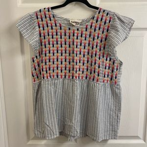 Savanna Jane Striped Embroidered Top Size L